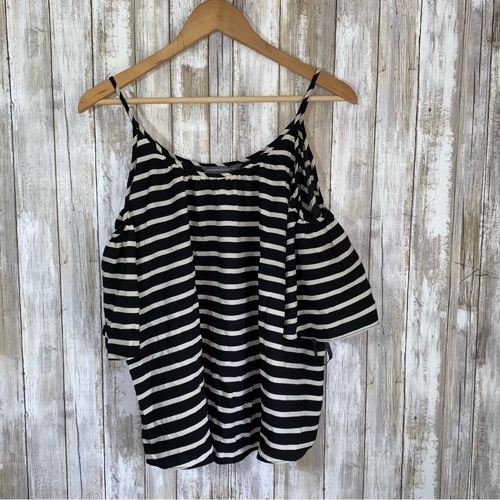 NWY French Connection Open Shoulder Striped Blouse
